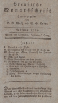 Preußische Monatsschrift, Februar 1789