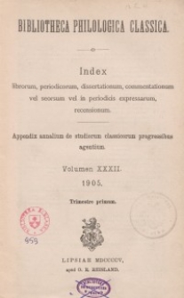 Bibliotheca Philologica Classica : index, Jg.1905, Bd.32.