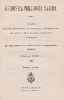 Bibliotheca Philologica Classica : index, Jg.1911, Bd.38.