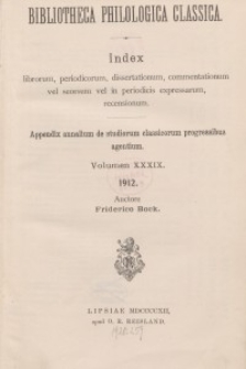 Bibliotheca Philologica Classica : index, Jg.1912, Bd.39.