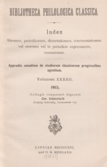 Bibliotheca Philologica Classica : index, Jg.1915, Bd.42.