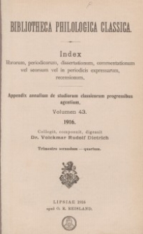 Bibliotheca Philologica Classica : index, Jg.1916, Bd.43.