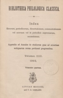 Bibliotheca Philologica Classica : index, Jg.1903, Bd.30.