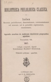 Bibliotheca Philologica Classica : index, Jg.1917, Bd.44.