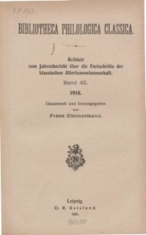 Bibliotheca Philologica Classica : index, Jg.1918, Bd.45.