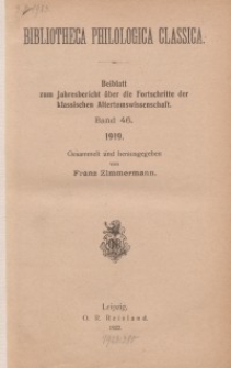 Bibliotheca Philologica Classica : index, Jg.1919, Bd.46.