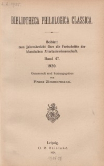 Bibliotheca Philologica Classica : index, Jg.1920, Bd.47.