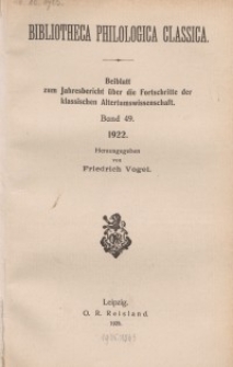 Bibliotheca Philologica Classica : index, Jg.1922, Bd.49.