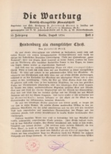Die Wartburg. Deutsch-evangelische Monatsschrift, Heft 8, August 1934