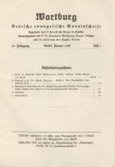 Die Wartburg. Deutsch-evangelische Monatsschrift, Heft 1, Januar 1938