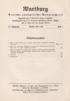 Die Wartburg. Deutsch-evangelische Monatsschrift, Heft 5, Mai 1938