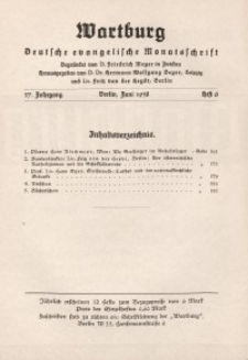 Die Wartburg. Deutsch-evangelische Monatsschrift, Heft 6, Juni 1938