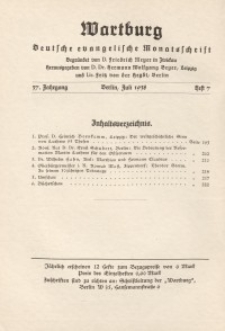 Die Wartburg. Deutsch-evangelische Monatsschrift, Heft 7, Juli 1938