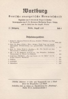 Die Wartburg. Deutsch-evangelische Monatsschrift, Heft 8, August 1938