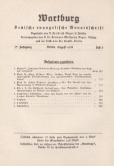 Die Wartburg. Deutsch-evangelische Monatsschrift, Heft 8, August 1938