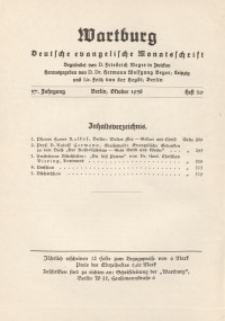 Die Wartburg. Deutsch-evangelische Monatsschrift, Heft 10, Oktober 1938