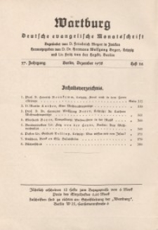 Die Wartburg. Deutsch-evangelische Monatsschrift, Heft 12, Dezember 1938
