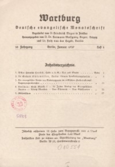 Die Wartburg. Deutsch-evangelische Monatsschrift, Heft 1, Januar 1939