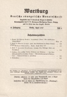Die Wartburg. Deutsch-evangelische Monatsschrift, Heft 4, April 1939