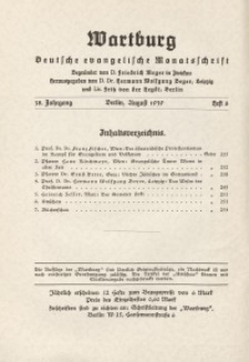 Die Wartburg. Deutsch-evangelische Monatsschrift, Heft 8, August 1939