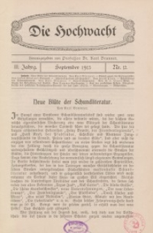 Die Hochwacht : Monatsschrift zur Pflege der geistigen und sittlichen Volksgesundheit, 3. Jg., 1913, H. 12.