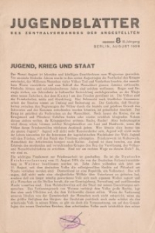 Jugend-Blätter des Zentralverbandes der Angestellten, 10. Jahrgang, 1929, H. 8 (August).