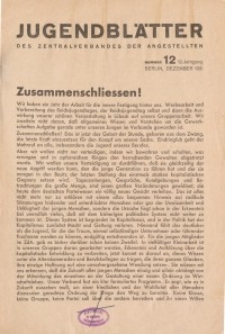 Jugend-Blätter des Zentralverbandes der Angestellten, 12. Jahrgang, 1931, H. 12 (Dezember).