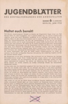 Jugend-Blätter des Zentralverbandes der Angestellten, 13. Jahrgang, 1932, H. 6 (Juni).