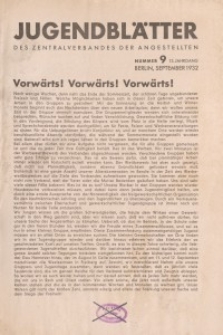 Jugend-Blätter des Zentralverbandes der Angestellten, 13. Jahrgang, 1932, H. 9 (September).
