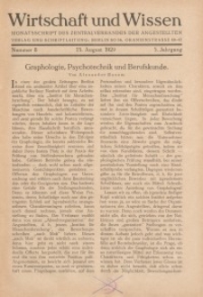 Wirtschaft und Wissen, 1929, H. 8