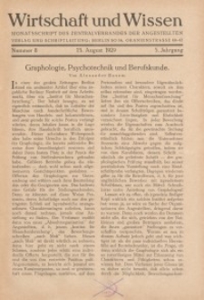 Wirtschaft und Wissen, 1929, H. 8