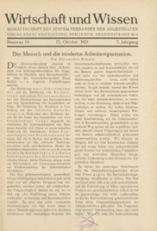 Wirtschaft und Wissen, 1929, H. 10