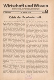 Wirtschaft und Wissen, 1930, H. 8