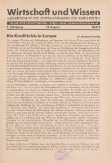 Wirtschaft und Wissen, 1931, H. 8