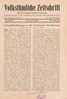 Volkstümliche Zeitschrift für die gesamte Sozialversicherung, 35. Jahrgang, 1929, H. 8