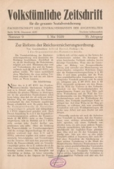 Volkstümliche Zeitschrift für die gesamte Sozialversicherung, 35. Jahrgang, 1929, H. 9