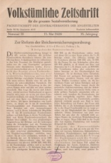Volkstümliche Zeitschrift für die gesamte Sozialversicherung, 35. Jahrgang, 1929, H. 10