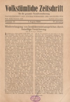 Volkstümliche Zeitschrift für die gesamte Sozialversicherung, 35. Jahrgang, 1929, H. 15
