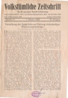 Volkstümliche Zeitschrift für die gesamte Sozialversicherung, 35. Jahrgang, 1929, H. 19