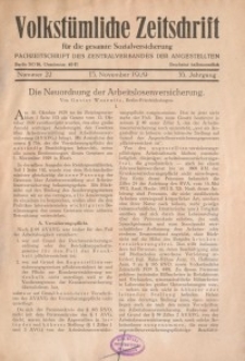 Volkstümliche Zeitschrift für die gesamte Sozialversicherung, 35. Jahrgang, 1929, H. 22