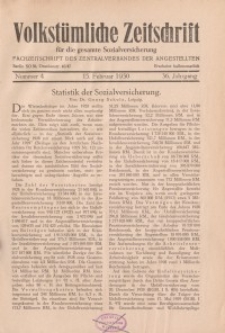 Volkstümliche Zeitschrift für die gesamte Sozialversicherung, 36. Jahrgang, 1930, H. 4