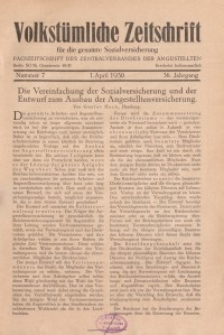 Volkstümliche Zeitschrift für die gesamte Sozialversicherung, 36. Jahrgang, 1930, H. 7