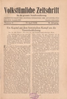 Volkstümliche Zeitschrift für die gesamte Sozialversicherung, 36. Jahrgang, 1930, H. 8