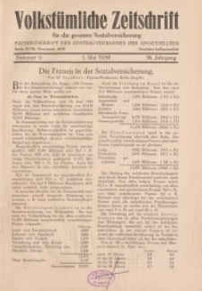 Volkstümliche Zeitschrift für die gesamte Sozialversicherung, 36. Jahrgang, 1930, H. 9