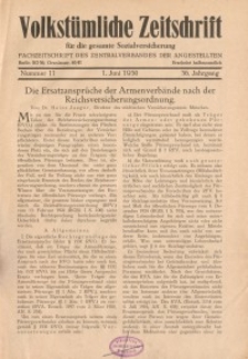 Volkstümliche Zeitschrift für die gesamte Sozialversicherung, 36. Jahrgang, 1930, H. 11