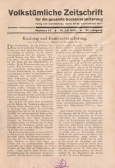 Volkstümliche Zeitschrift für die gesamte Sozialversicherung, 36. Jahrgang, 1930, H. 14