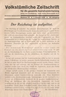 Volkstümliche Zeitschrift für die gesamte Sozialversicherung, 36. Jahrgang, 1930, H. 15