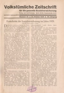 Volkstümliche Zeitschrift für die gesamte Sozialversicherung, 36. Jahrgang, 1930, H. 20