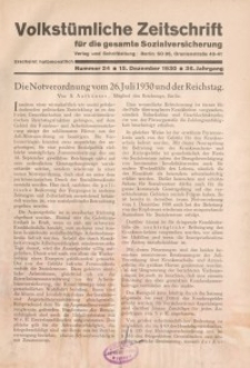 Volkstümliche Zeitschrift für die gesamte Sozialversicherung, 36. Jahrgang, 1930, H. 24
