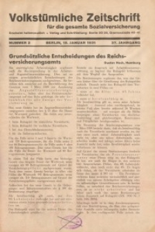 Volkstümliche Zeitschrift für die gesamte Sozialversicherung, 37. Jahrgang, 1931, H. 2